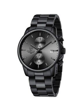 GOLDEN HOUR Men's Black Stainless Steel Chronograph Quartz Watch Waterproof